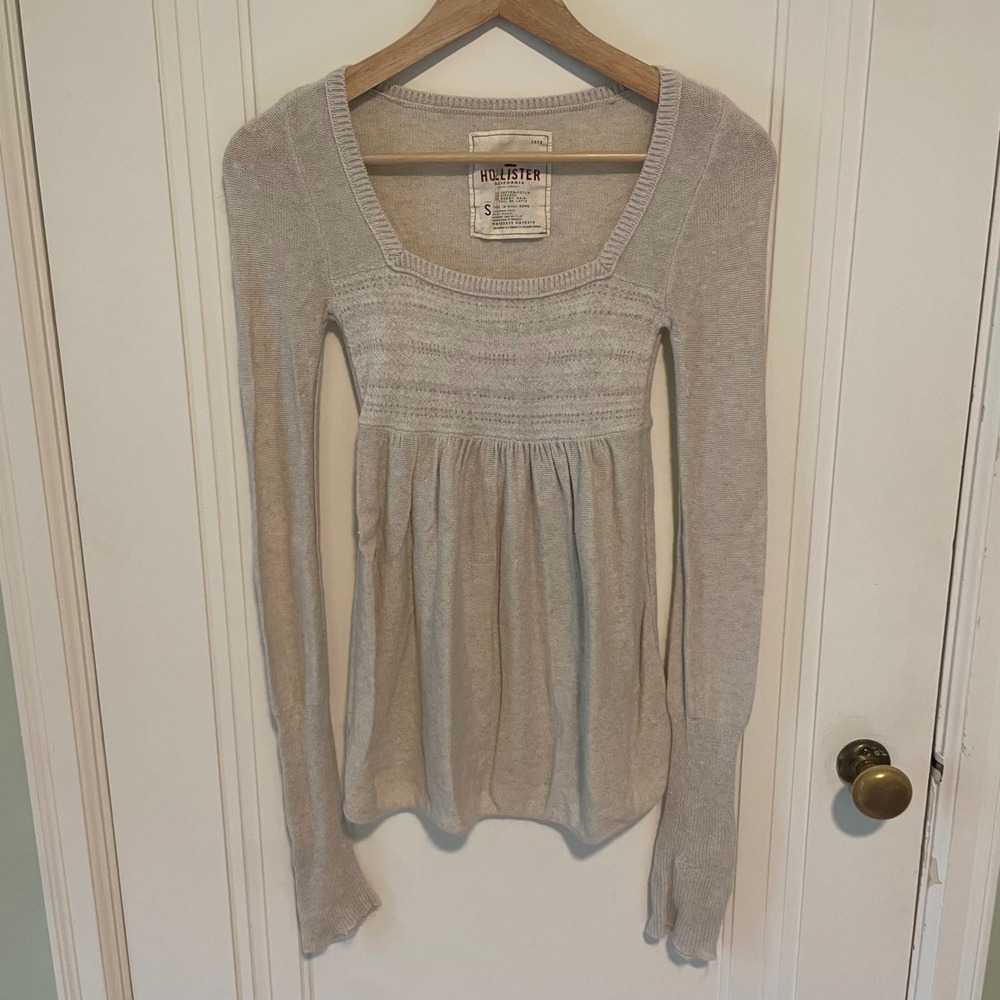 Vintage Y2K Hollister Babydoll Long Sleeve Top Small Oatmeal Beige